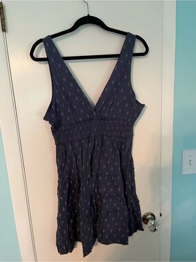 American Eagle Outfitters Navy Smocked Sundress with Subtle Diamond Print